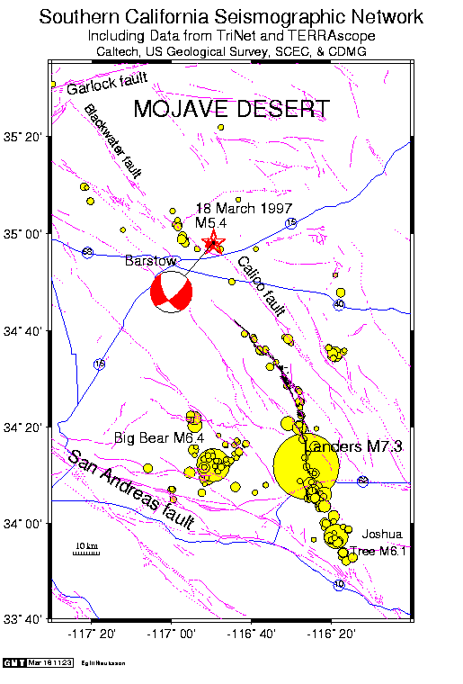 Calico Earthquake Area Map